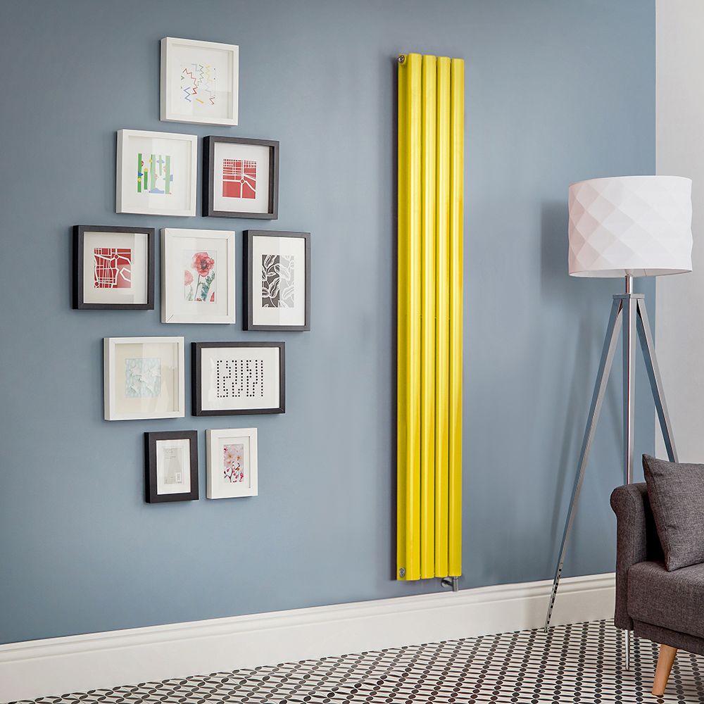 Milano Aruba Electric - Dandelion Yellow Vertical Designer Radiator - Choice of Size, Thermostat and Cable Cover