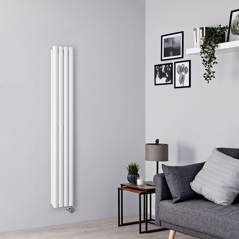 Milano Aruba Slim Electric - White Vertical Designer Radiator - 1600mm x 236mm (Double Panel) - with Bluetooth Thermostat