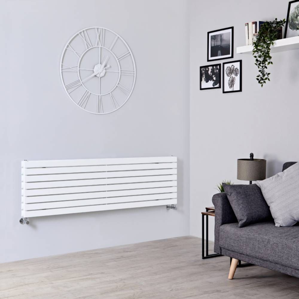 Milano Capri - White Flat Panel Horizontal Designer Radiator - 472mm x 1600mm (Double Panel)