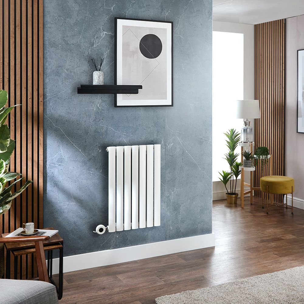 Milano x ECOSO Aruba Electric - White Horizontal Designer Radiator - 635mm x 413mm - with Wi-Fi Thermostatic Heating Element