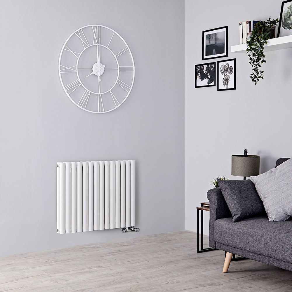 Milano Aruba Flow - White Horizontal Side Connection Designer Radiator - 635mm x 826mm (Double Panel)