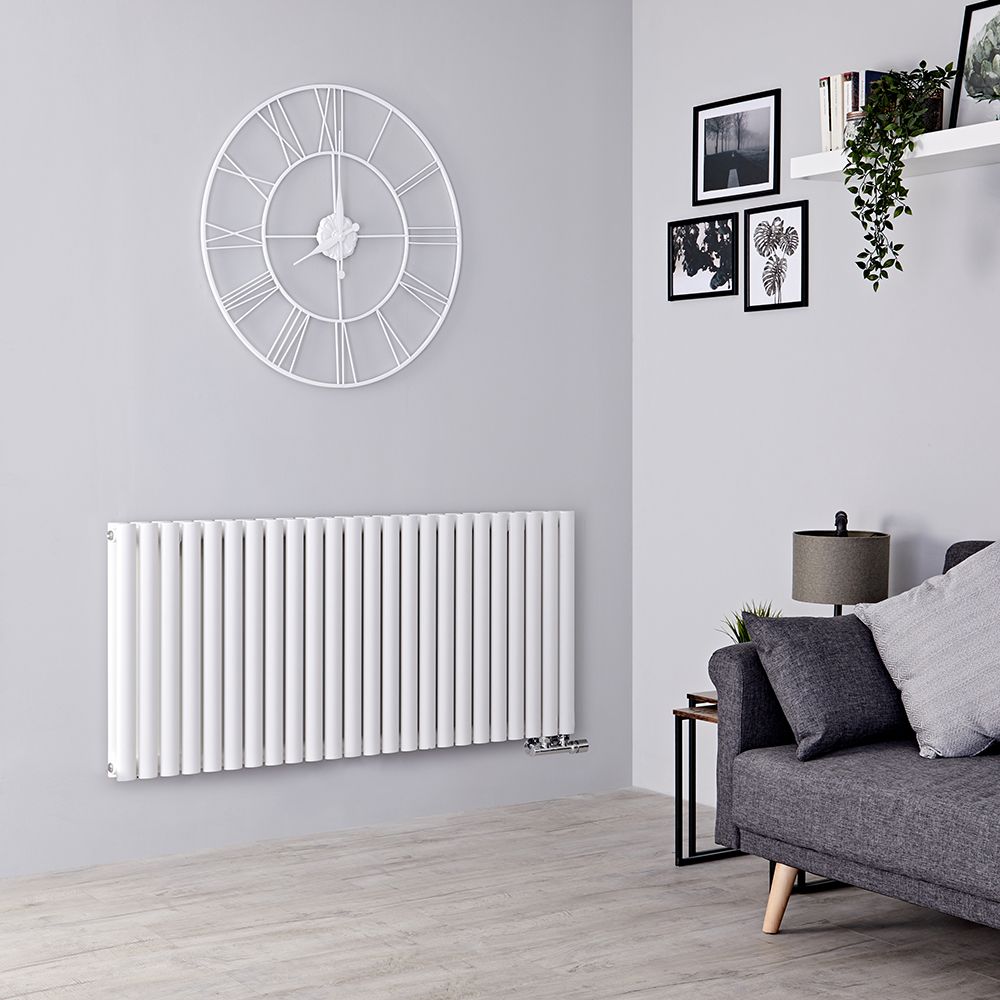 Milano Aruba Flow - White Horizontal Side Connection Designer Radiator - 635mm x 1416mm (Double Panel)