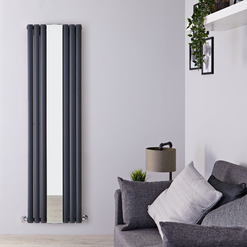 Milano Aruba - Anthracite Vertical Designer Radiator With Mirror - 1800mm x 499mm - Choice of Panel