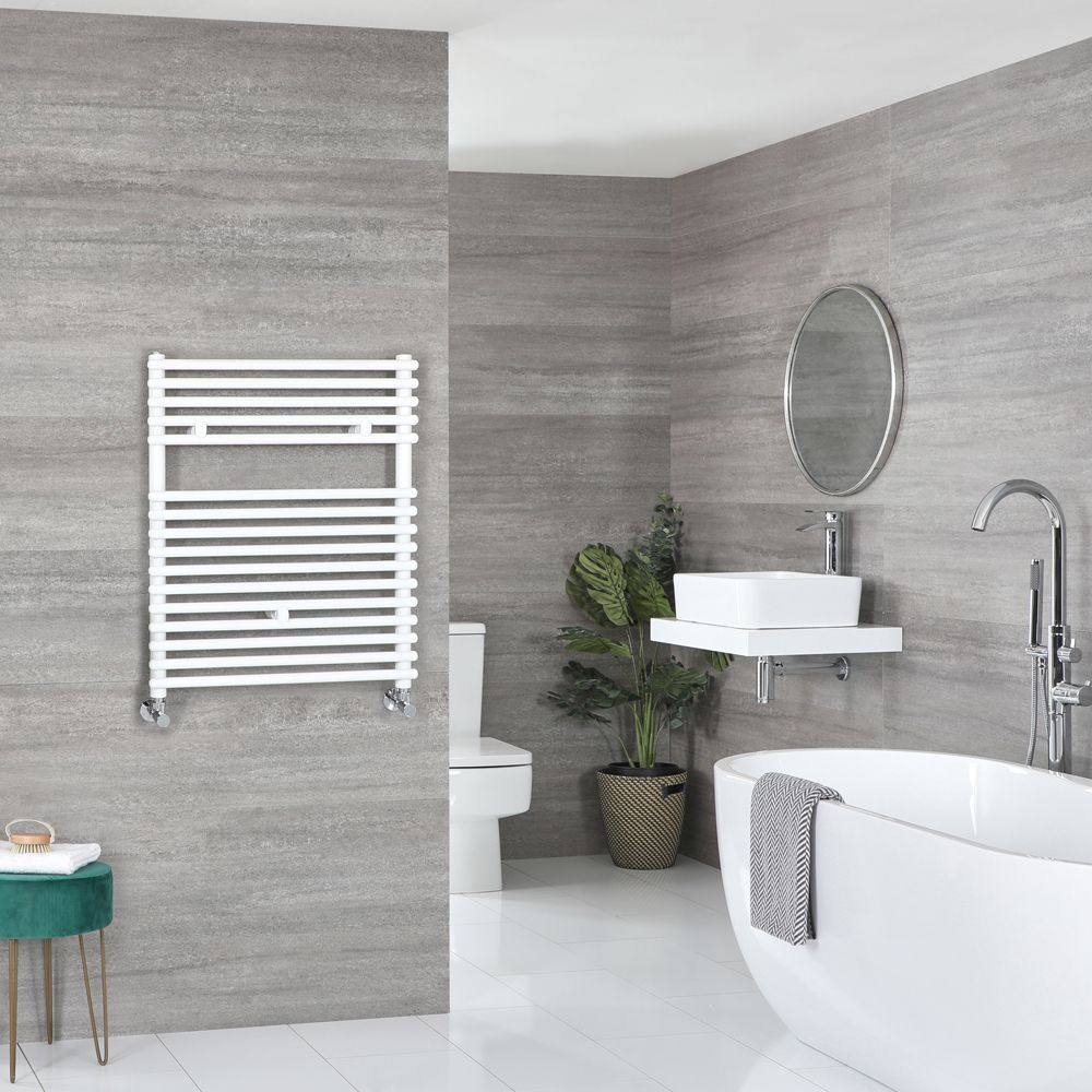 Milano Arno - White Bar on Bar Heated Towel Rail - 730mm x 450mm