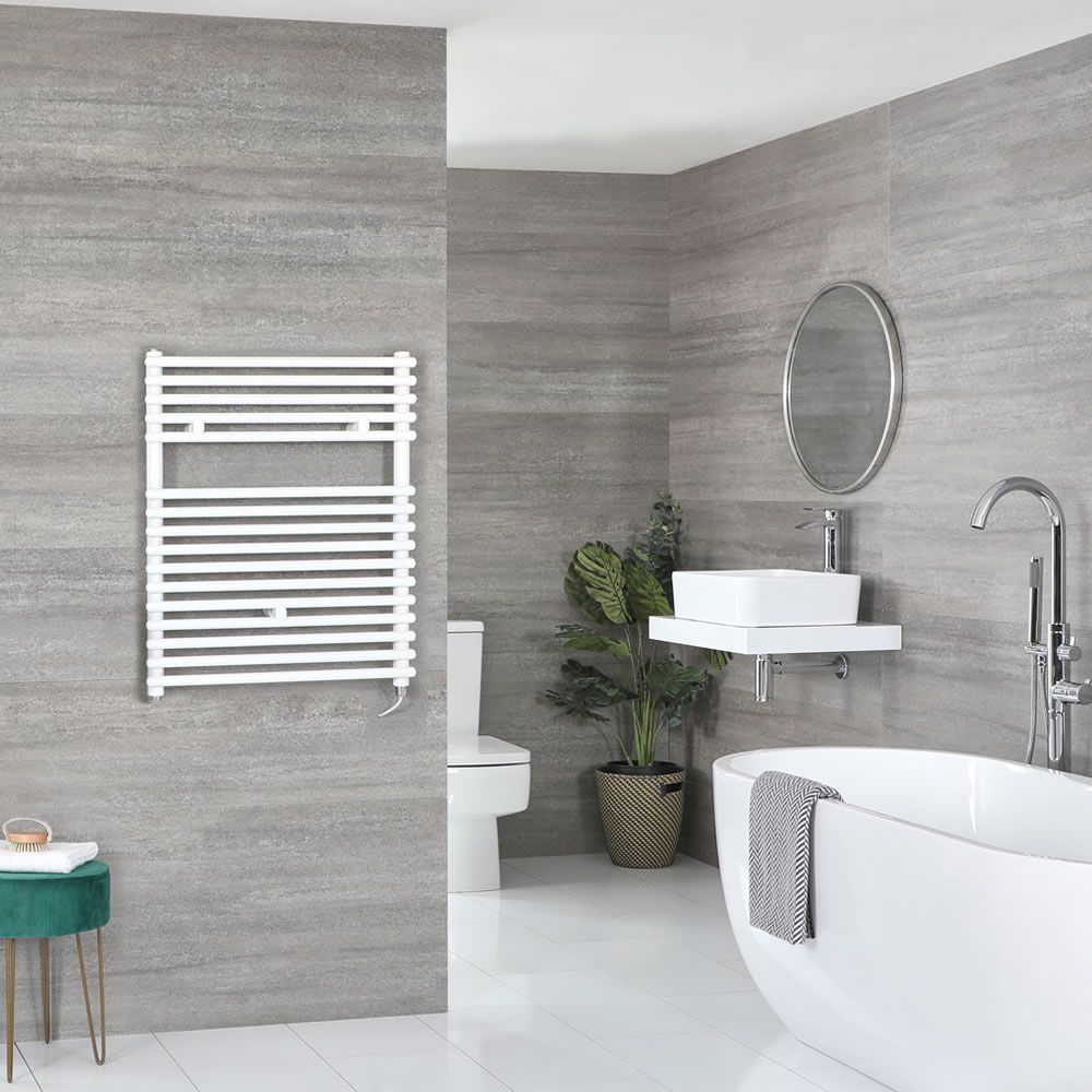 Milano Arno Electric - White Bar on Bar Heated Towel Rail - 730mm x 450mm
