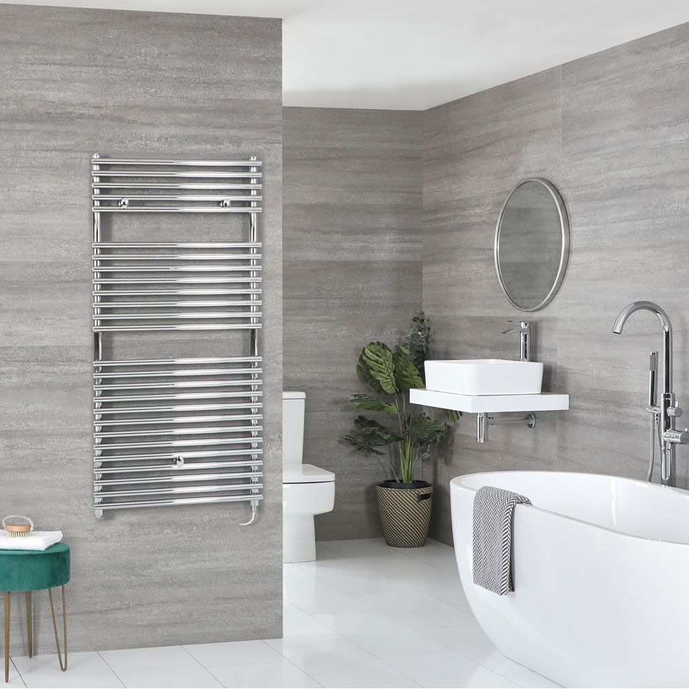 Milano Arno Electric - Chrome Bar on Bar Heated Towel Rail - 1190mm x 450mm