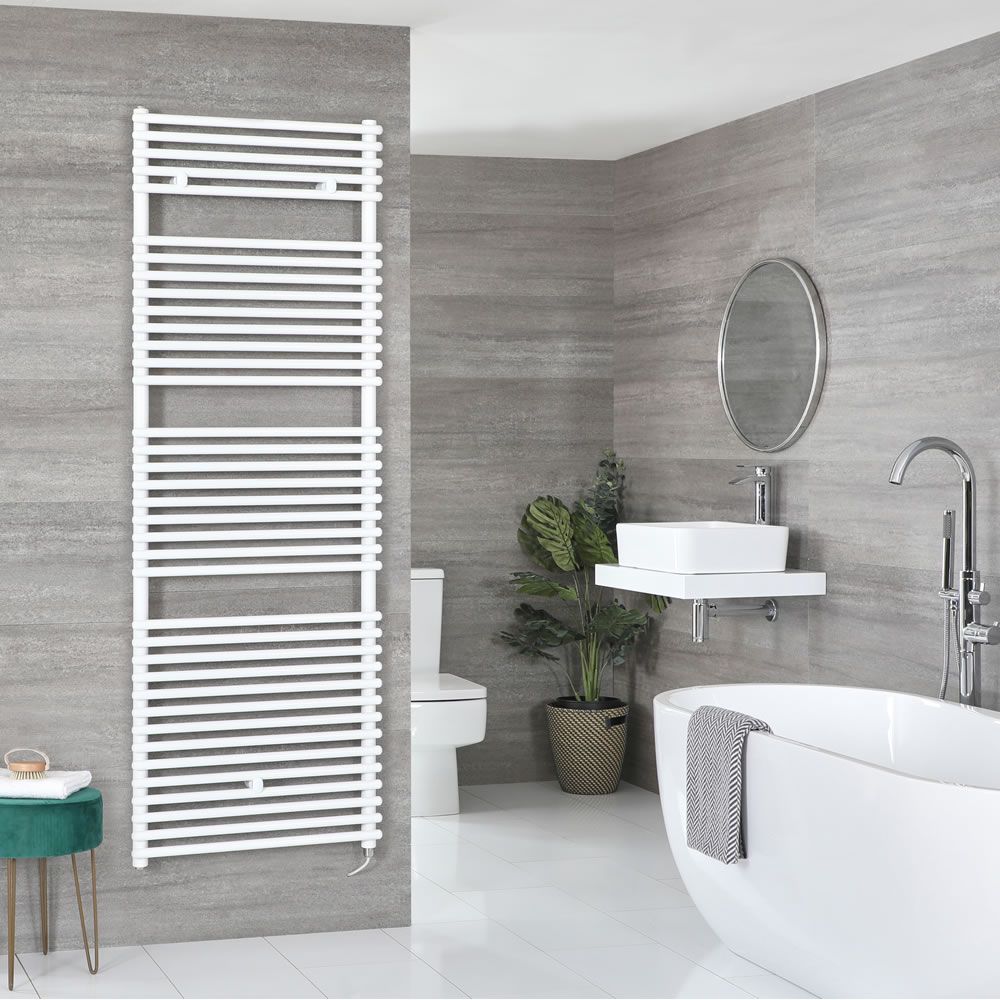 Milano Arno Electric - White Bar on Bar Heated Towel Rail - 1738mm x 450mm