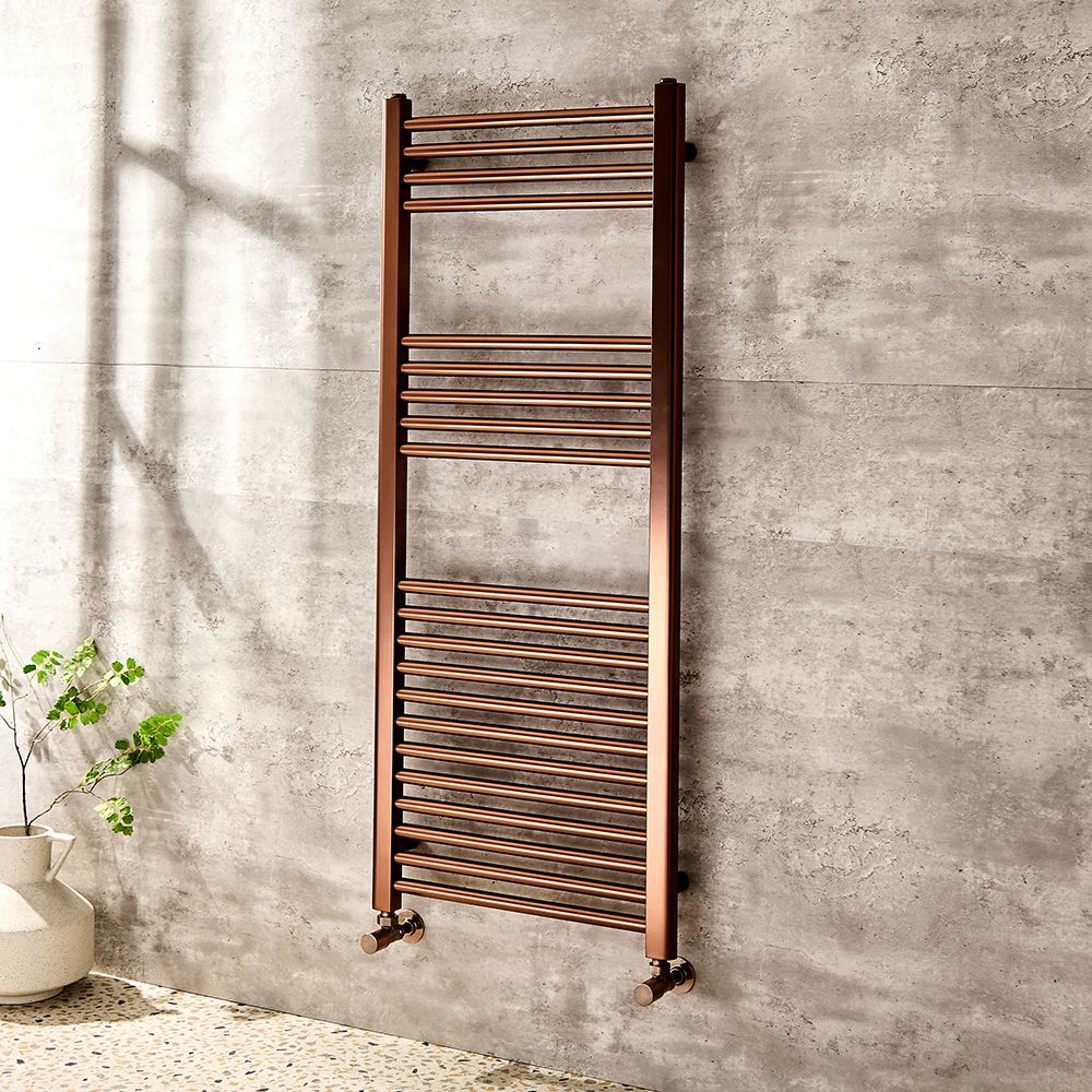 Milano Esk - Brushed Copper Flat Heated Towel Rail - Choice of Size