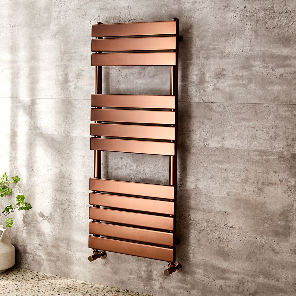 Milano Lustro - Designer Brushed Copper Flat Panel Heated Towel Rail - Choice of Size