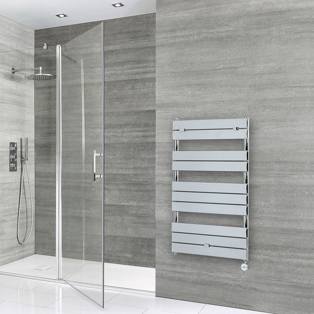 Milano x ECOSO Lustro Electric - Chrome Flat Panel Designer Heated Towel Rail - 1000mm x 600mm - with Thermostatic Wi-Fi Heating Element