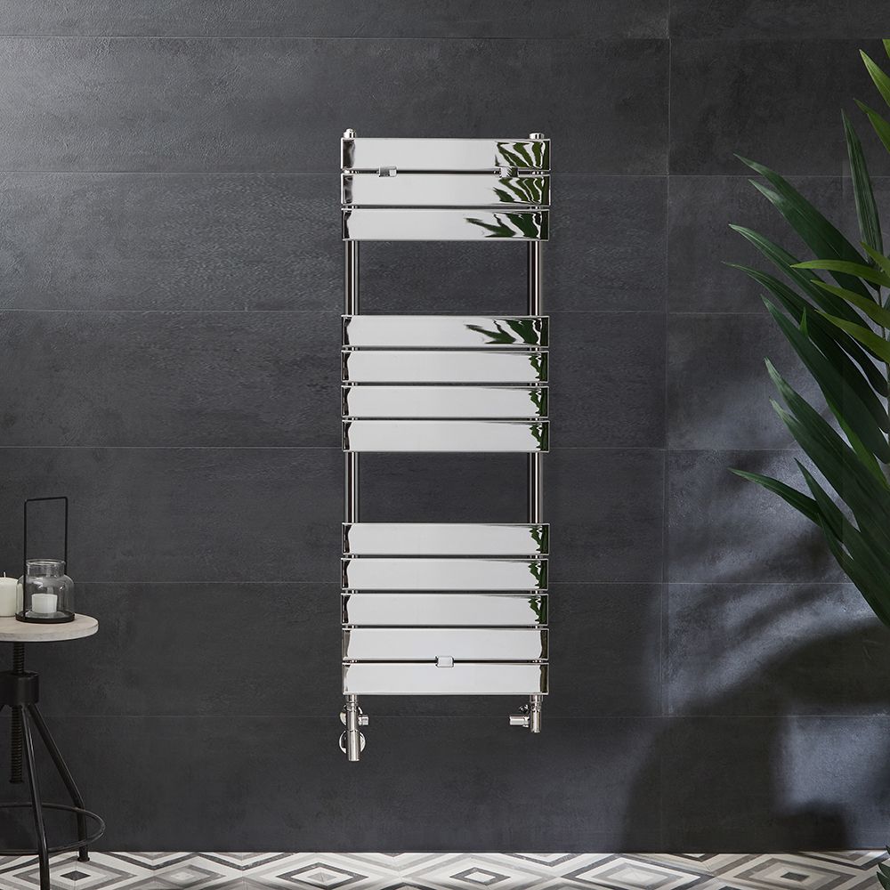 Milano Lustro Dual Fuel - Designer Chrome Flat Panel Heated Towel Rail - 1213mm x 450mm