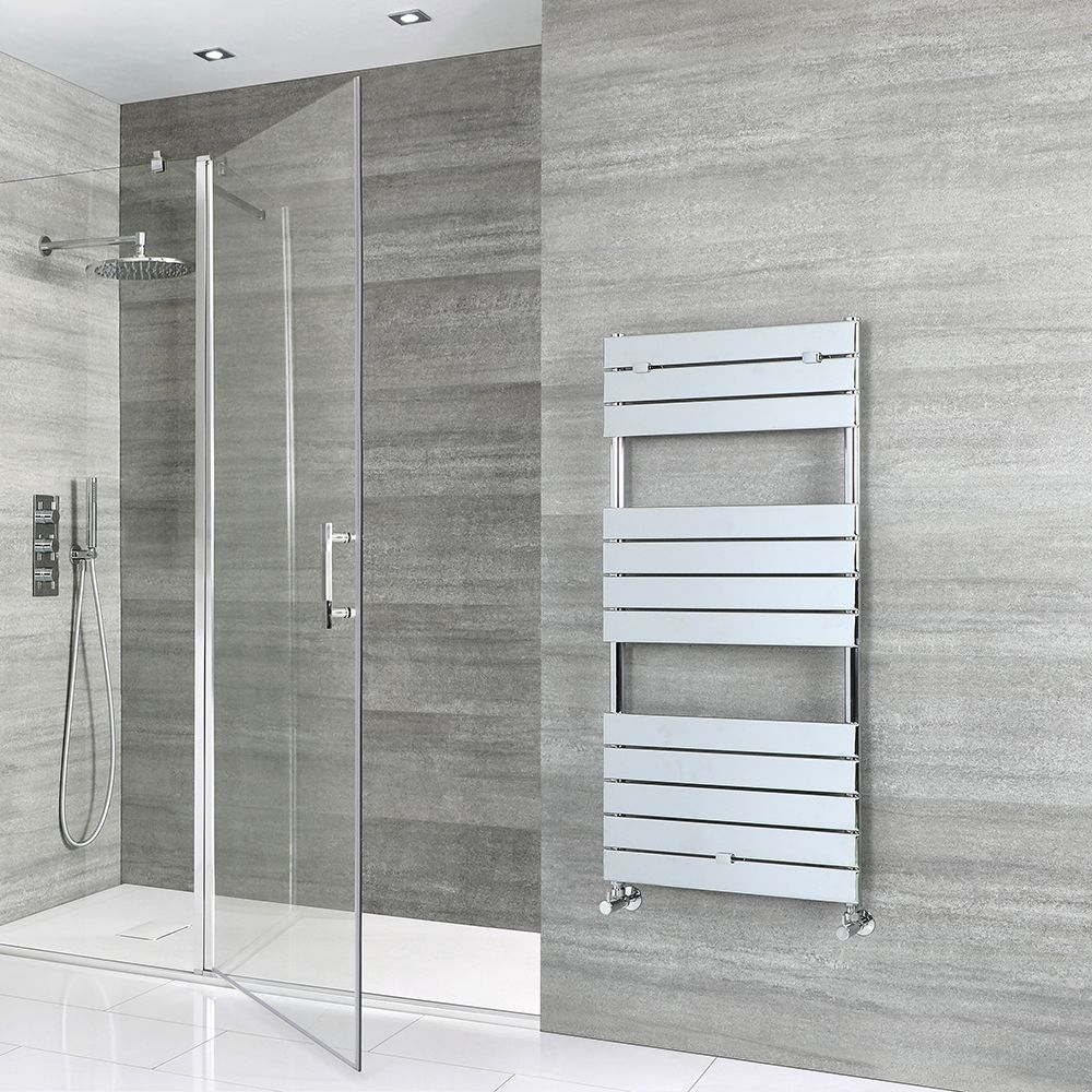 Milano Lustro - Chrome Flat Panel Designer Heated Towel Rail - 1213mm x 600mm