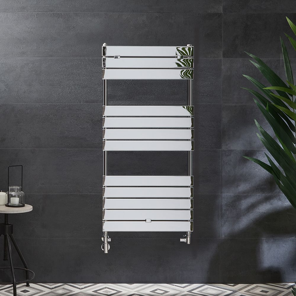 Milano Lustro Dual Fuel - Designer Chrome Flat Panel Heated Towel Rail - 1213mm x 600mm