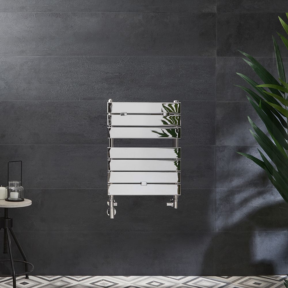 Milano Lustro Dual Fuel - Designer Chrome Flat Panel Heated Towel Rail - 620mm x 450mm