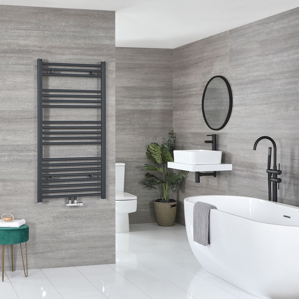 Milano Neva - Anthracite Central Connection Heated Towel Rail - 1188mm x 500mm