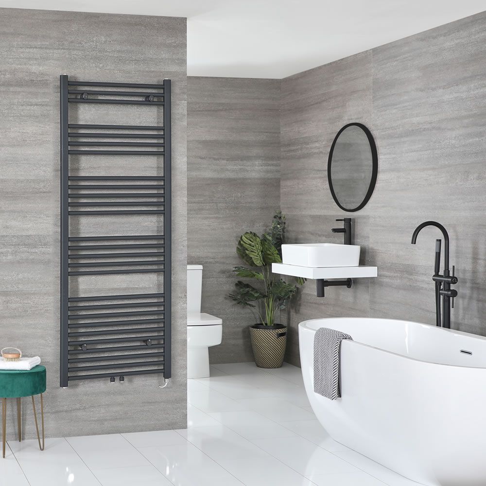 Milano Neva Electric - Anthracite Heated Towel Rail - 1600mm x 500mm