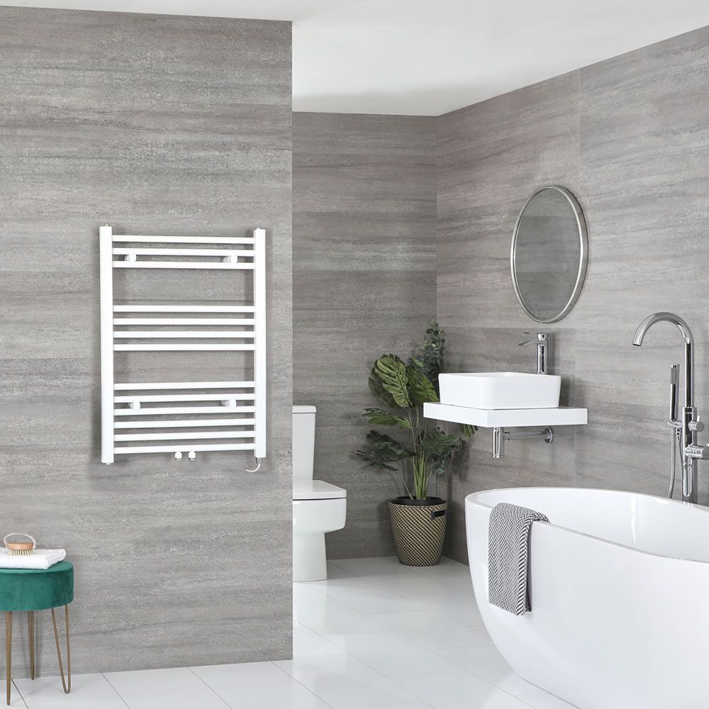 Milano Neva Electric - White Heated Towel Rail - 803mm x 500mm