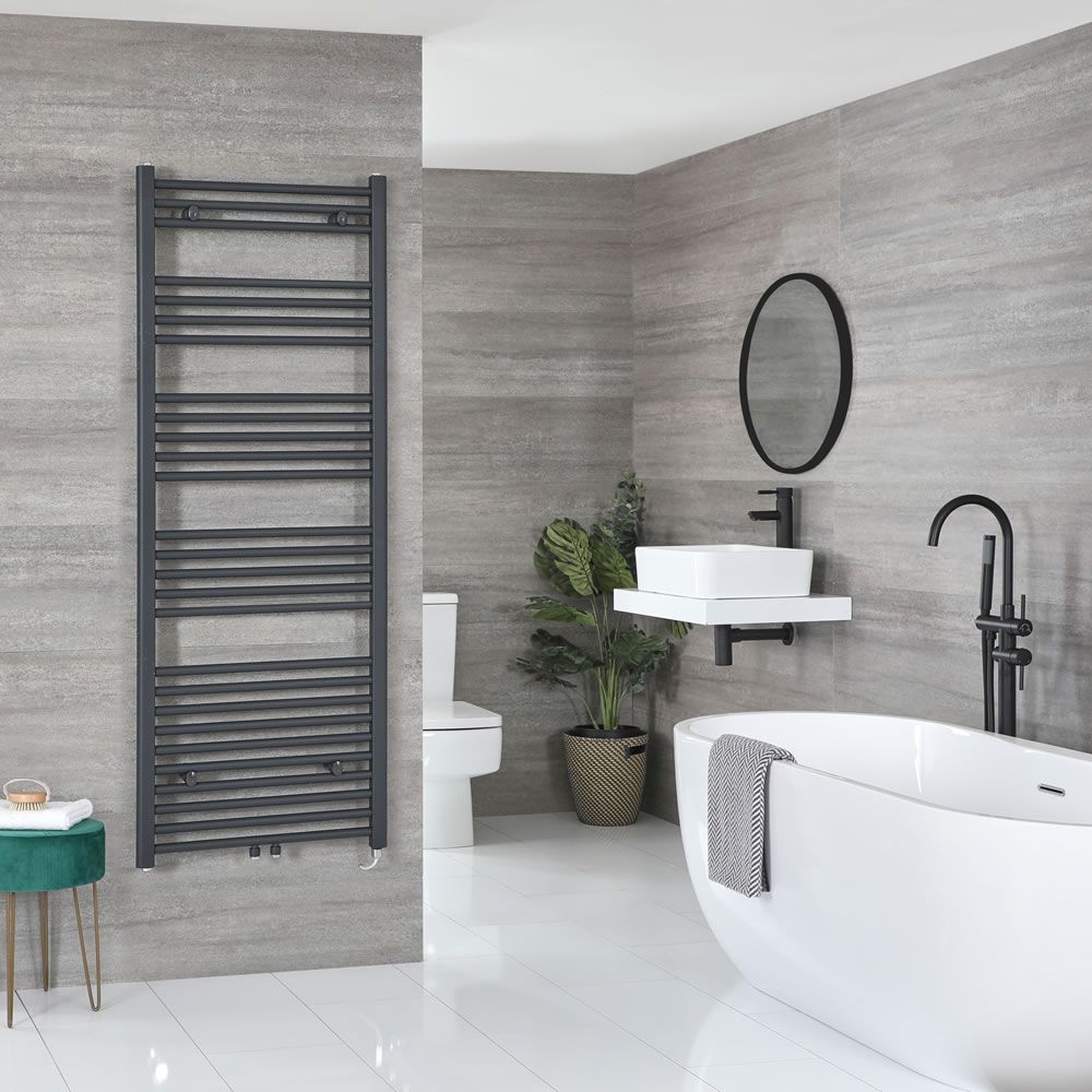 Milano Neva Electric - Anthracite Heated Towel Rail - 1600mm x 600mm