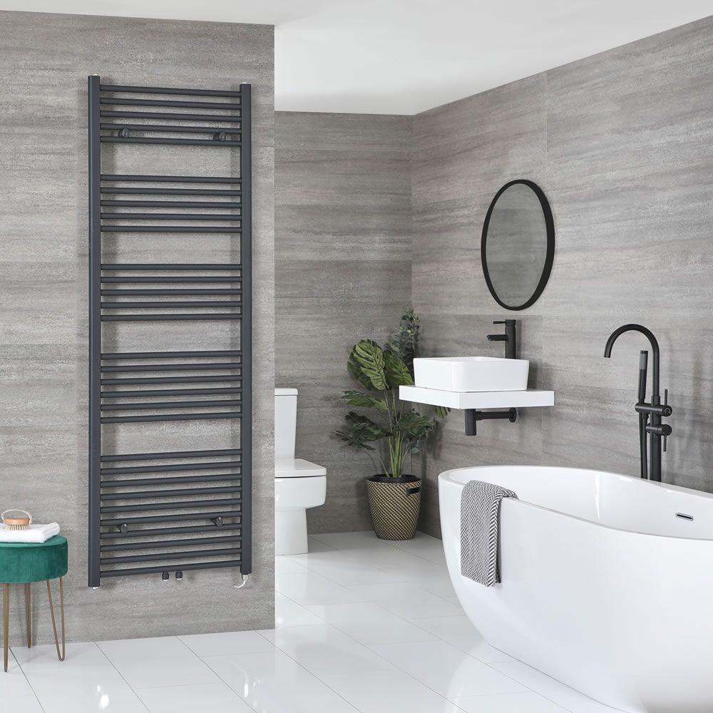 Milano Neva Electric - Anthracite Heated Towel Rail - 1785mm x 600mm