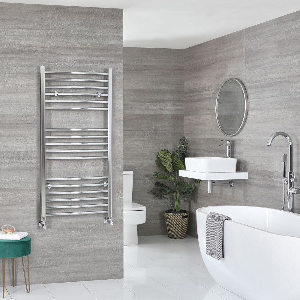Milano Kent - Chrome Curved Heated Towel Rail - 1200mm x 500mm