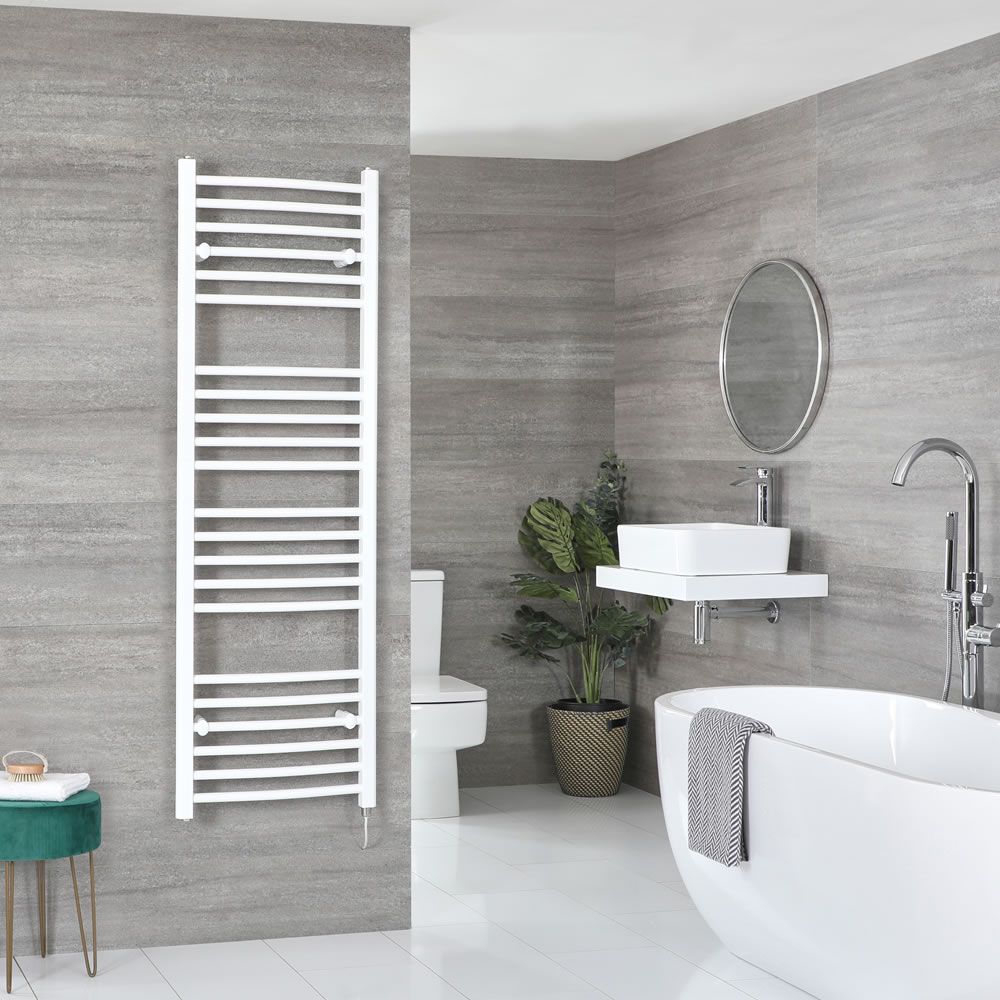 Milano Ive Electric - White Curved Heated Towel Rail - 1600mm x 500mm