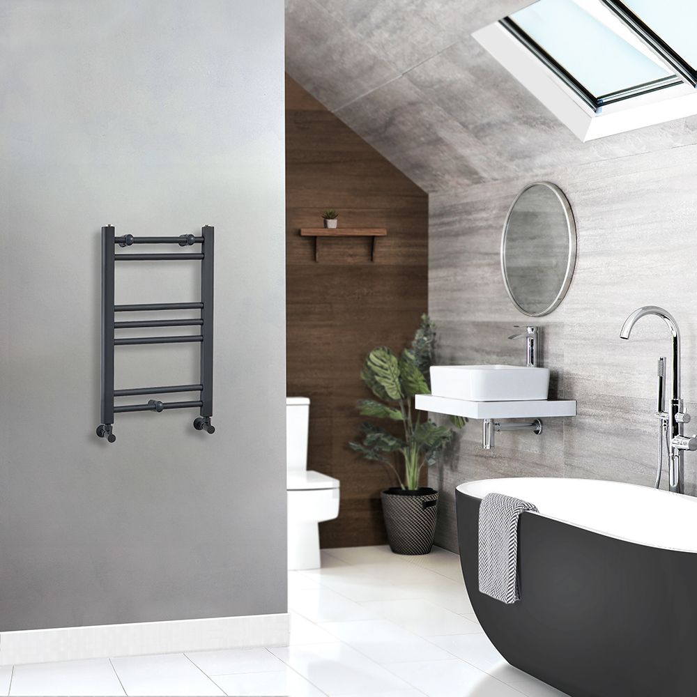 Milano Artle - Anthracite Straight Heated Towel Rail - 600mm x 400mm
