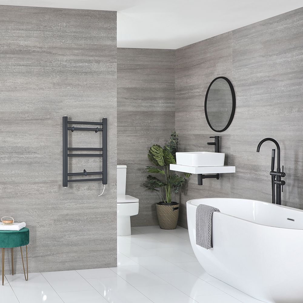 Milano Artle Electric - Anthracite Straight Heated Towel Rail - 600mm x 400mm