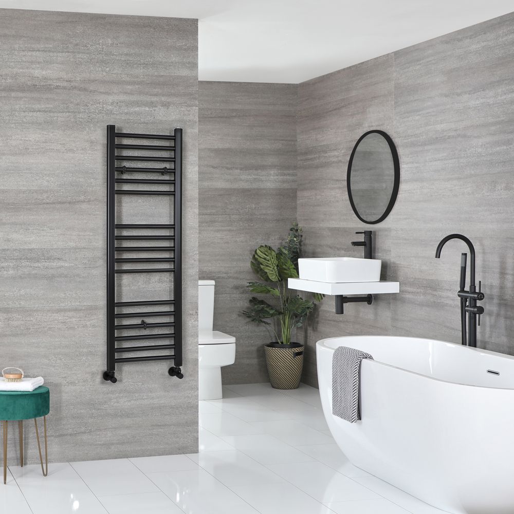 Milano Nero - Matt Black Straight Heated Towel Rail - 1200mm x 400mm