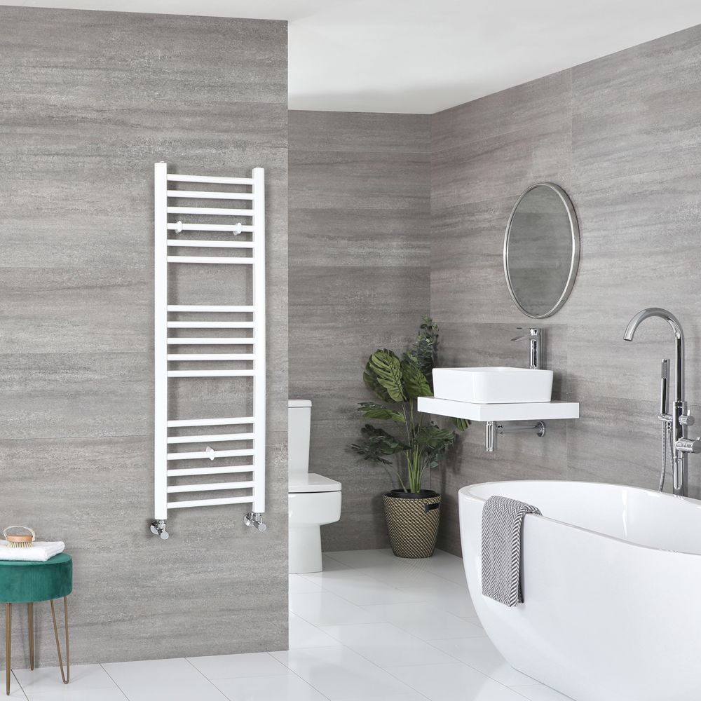Milano Ive - White Straight Heated Towel Rail - 1200mm x 400mm