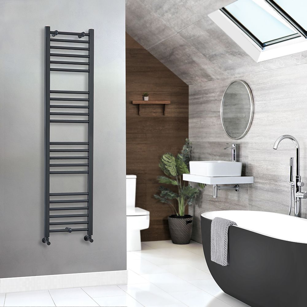 Milano Artle - Anthracite Straight Heated Towel Rail - 1600mm x 400mm