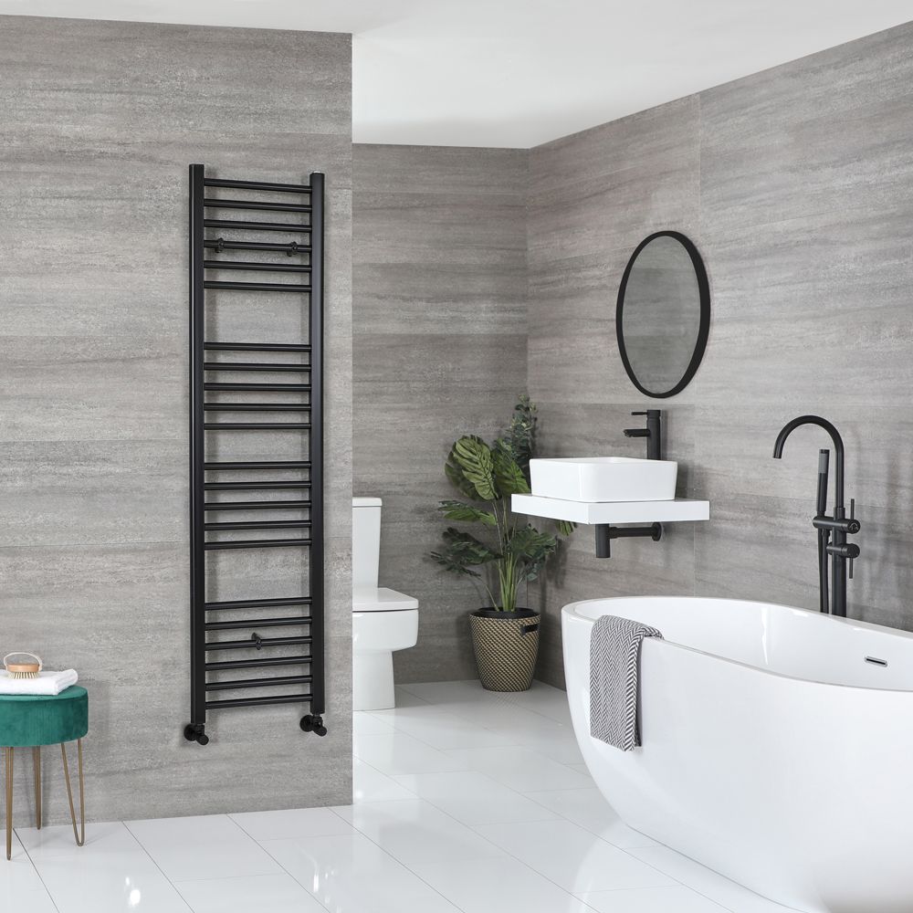Milano Nero - Matt Black Straight Heated Towel Rail - 1600mm x 400mm