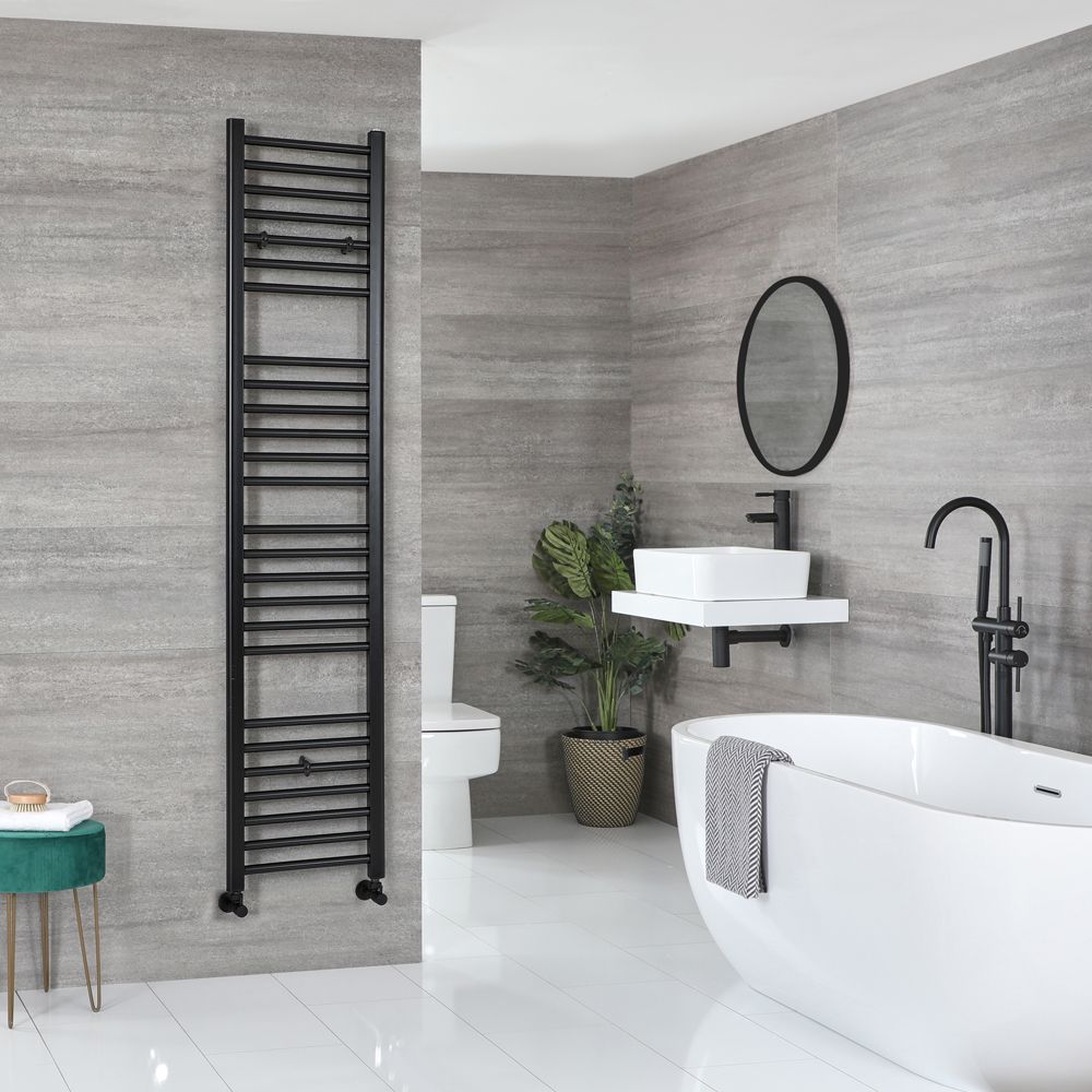 Milano Nero - Matt Black Straight Heated Towel Rail - 1800mm x 400mm