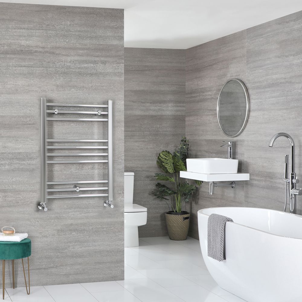 Milano Kent - Chrome Straight Heated Towel Rail - 800mm x 600mm