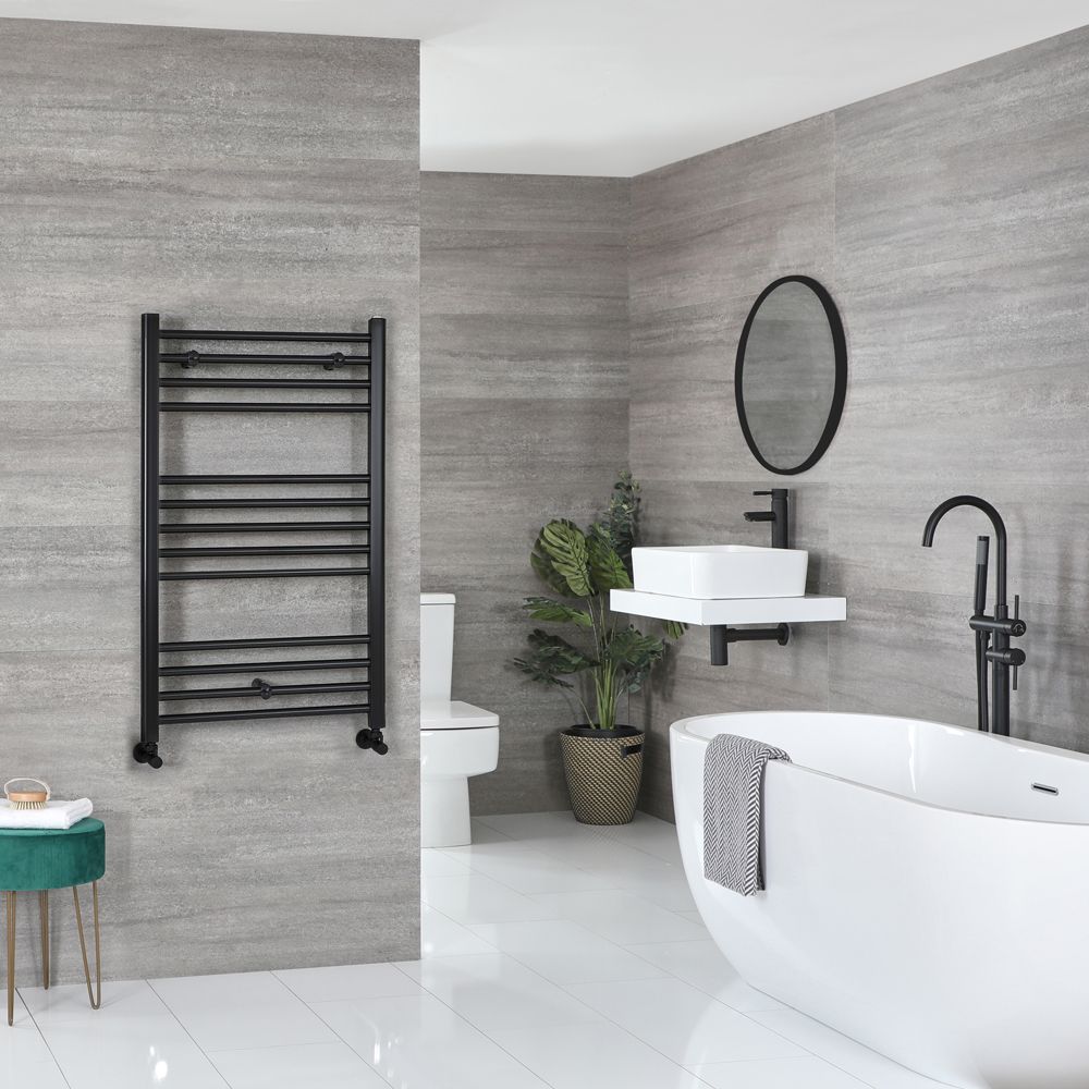 Milano Nero - Matt Black Straight Heated Towel Rail - 1000mm x 600mm