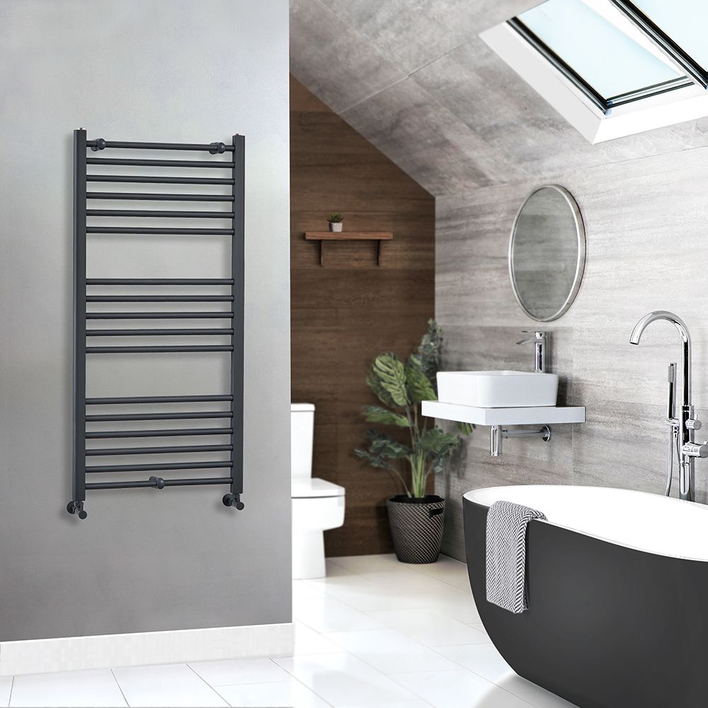 Milano Artle - Anthracite Straight Heated Towel Rail - 1200mm x 600mm