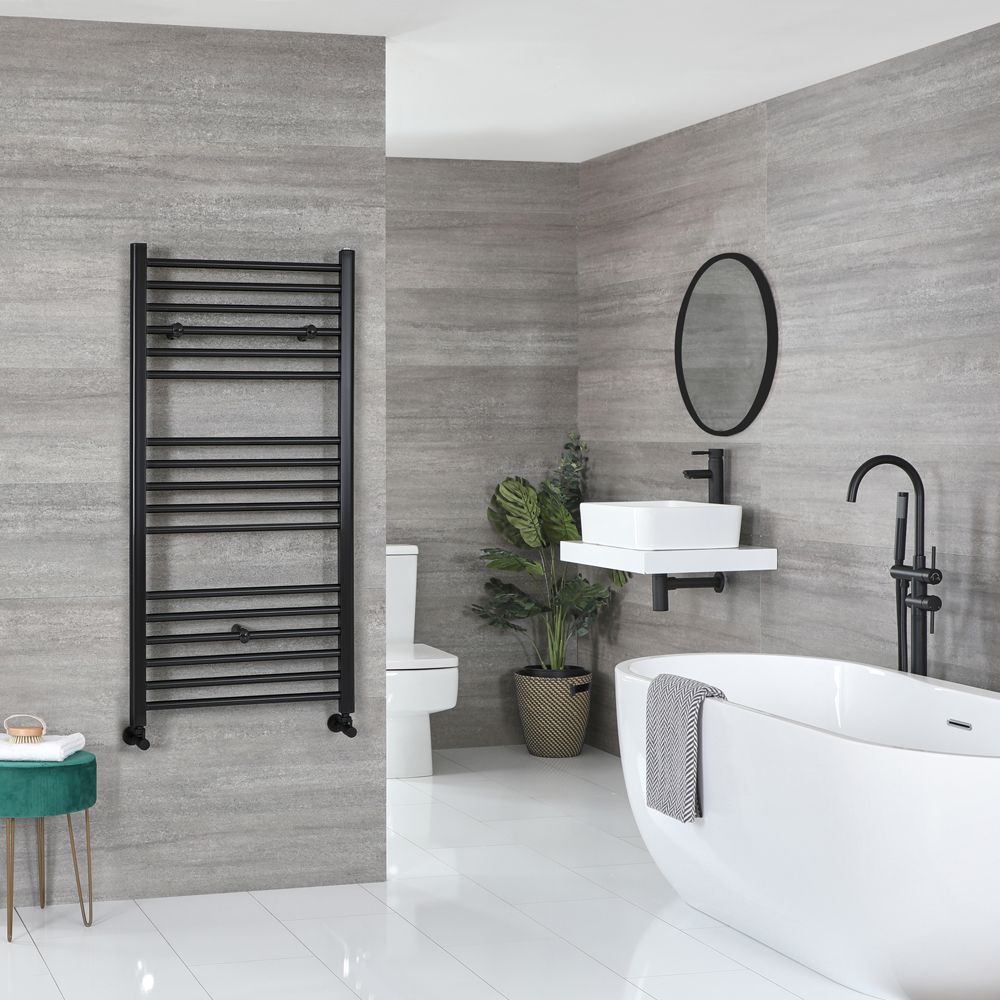 Milano Nero - Matt Black Straight Heated Towel Rail - 1200mm x 600mm