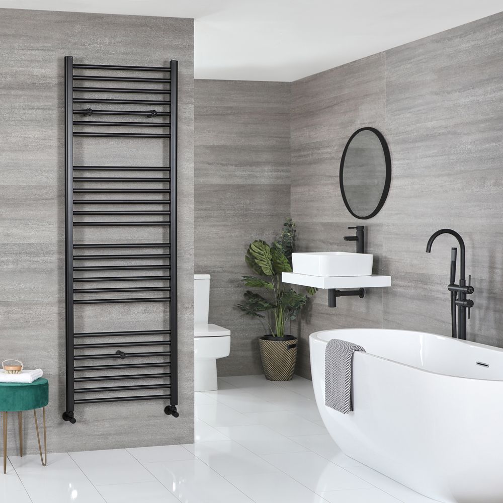 Milano Nero - Matt Black Straight Heated Towel Rail - 1800mm x 600mm
