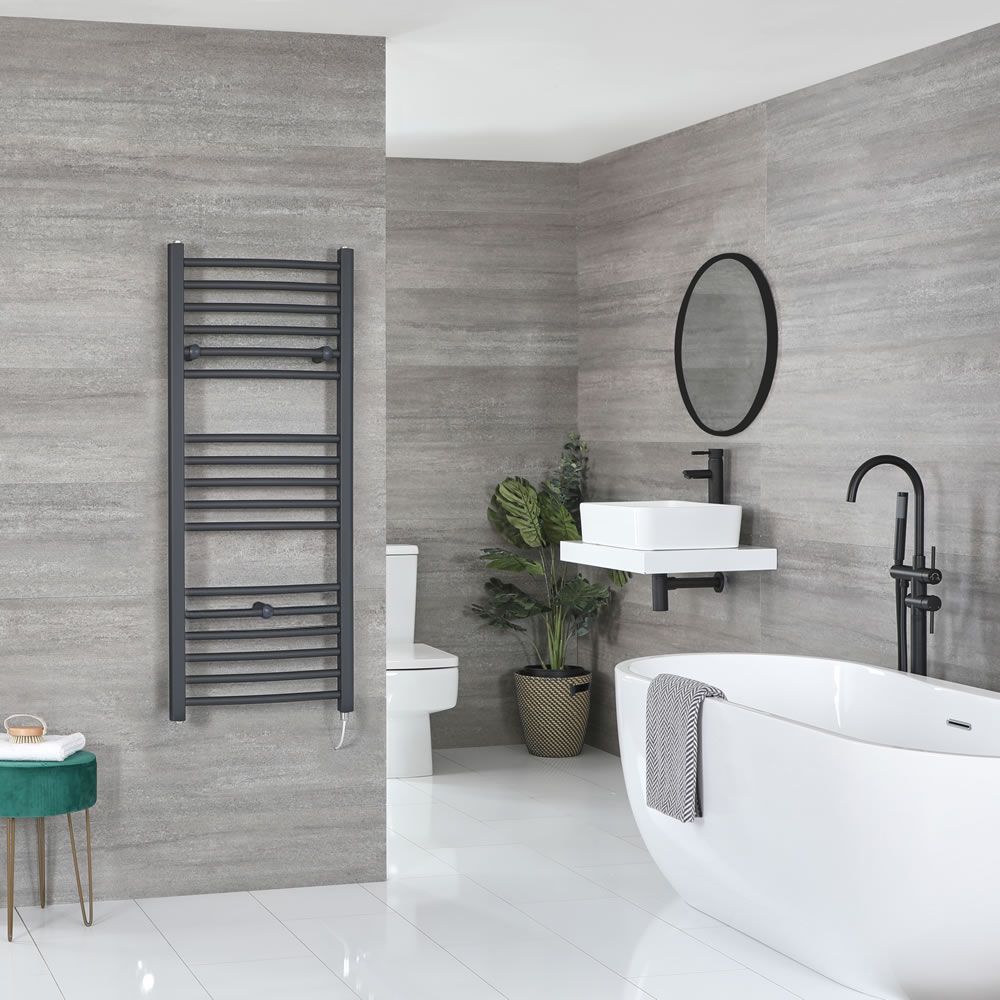 Milano x ECOSO Artle - Electric Anthracite Straight Heated Towel Rail - Choice of Size and Heating Element