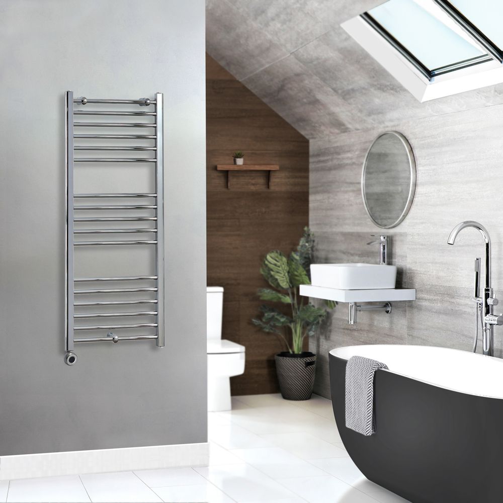 Milano x ECOSO Kent - Electric Chrome Straight Heated Towel Rail - Choice of Size and Heating Element