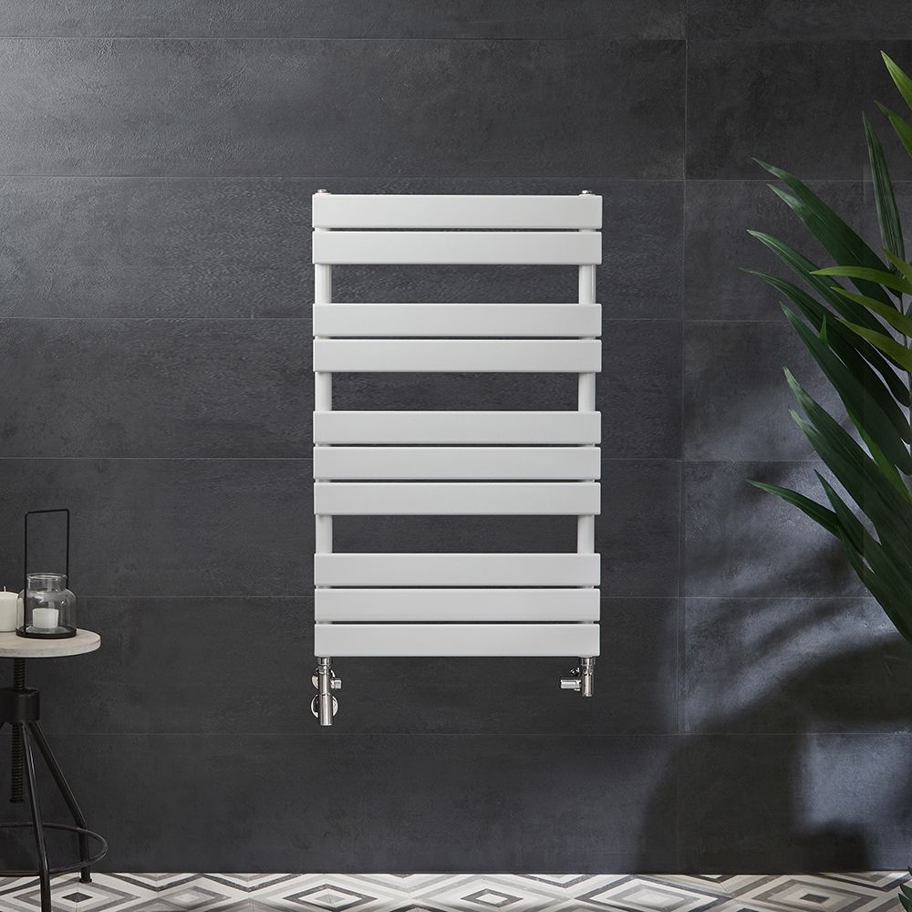 Milano Lustro Dual Fuel - Designer White Flat Panel Heated Towel Rail - 975mm x 600mm