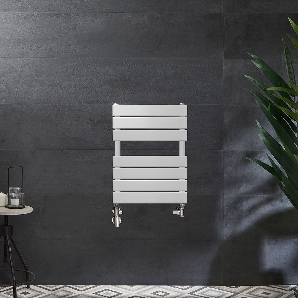 Milano Lustro Dual Fuel - Designer White Flat Panel Heated Towel Rail - 600mm x 400mm