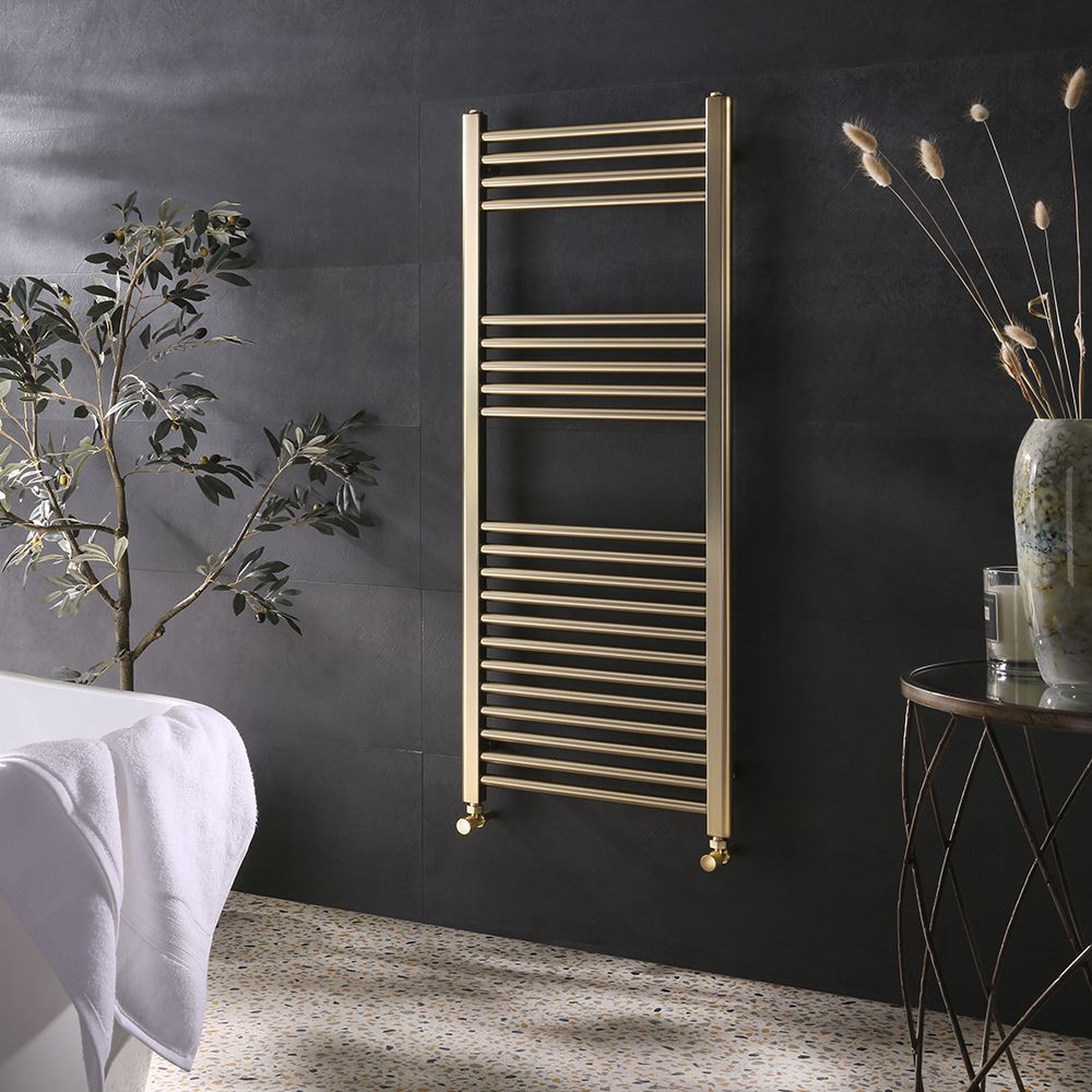 Milano Esk - Brushed Brass Flat Heated Towel Rail - 1200mm x 500mm