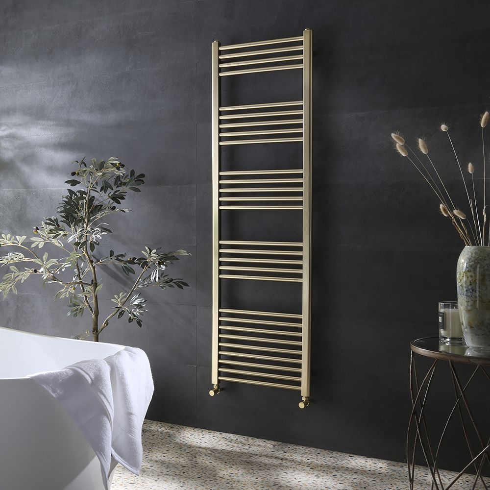 Milano Esk - Brushed Brass Flat Heated Towel Rail - 1600mm x 500mm