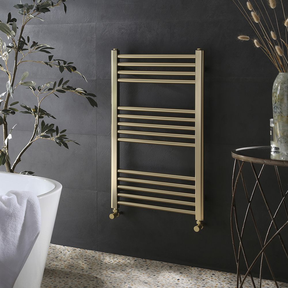 Milano Esk - Brushed Brass Flat Heated Towel Rail - 800mm x 500mm