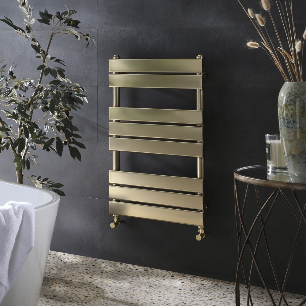 Milano Lustro - Designer Brushed Brass Flat Panel Heated Towel Rail - Choice of Size