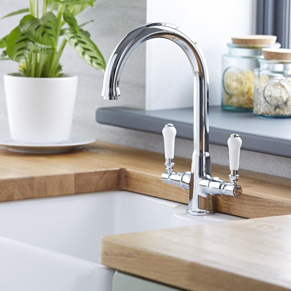 Milano Elizabeth - Traditional Lever Head Kitchen Mixer Tap - Chrome and White