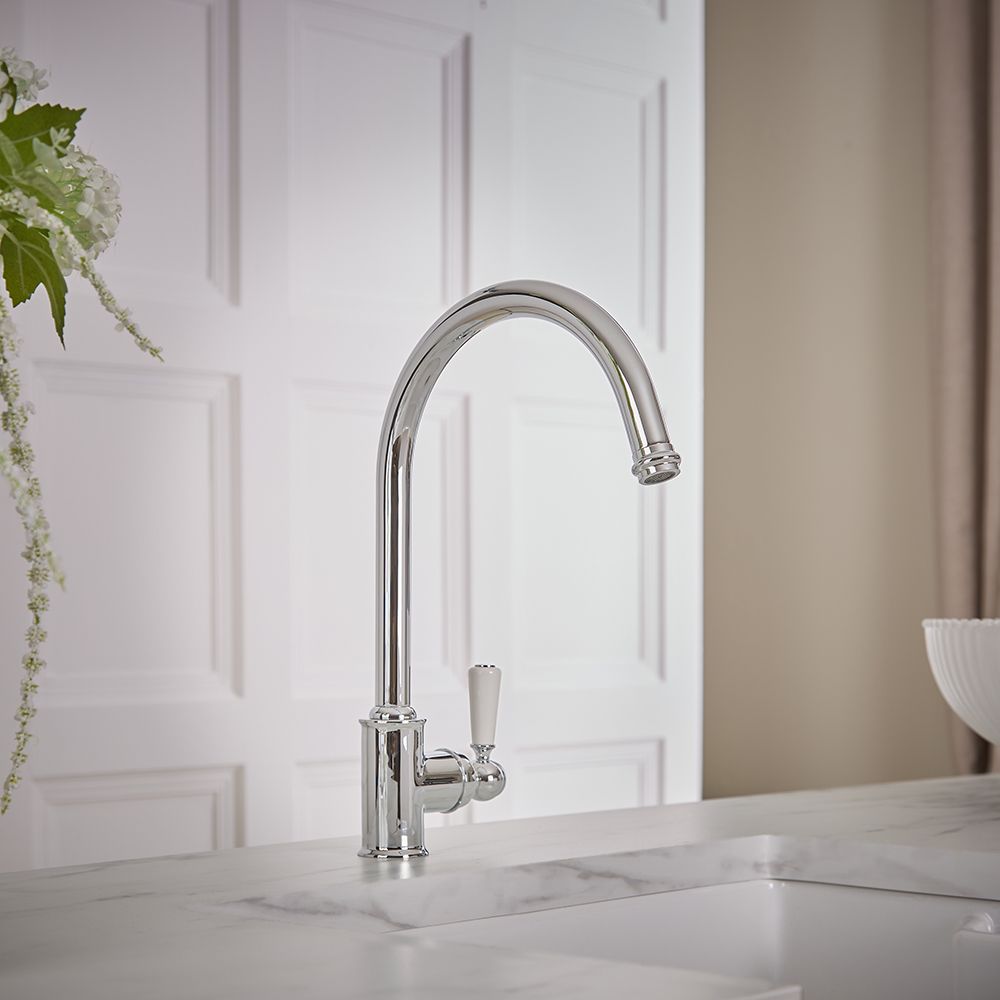 Milano Elizabeth - Single Lever Traditional Kitchen Mixer Tap - Chrome and White
