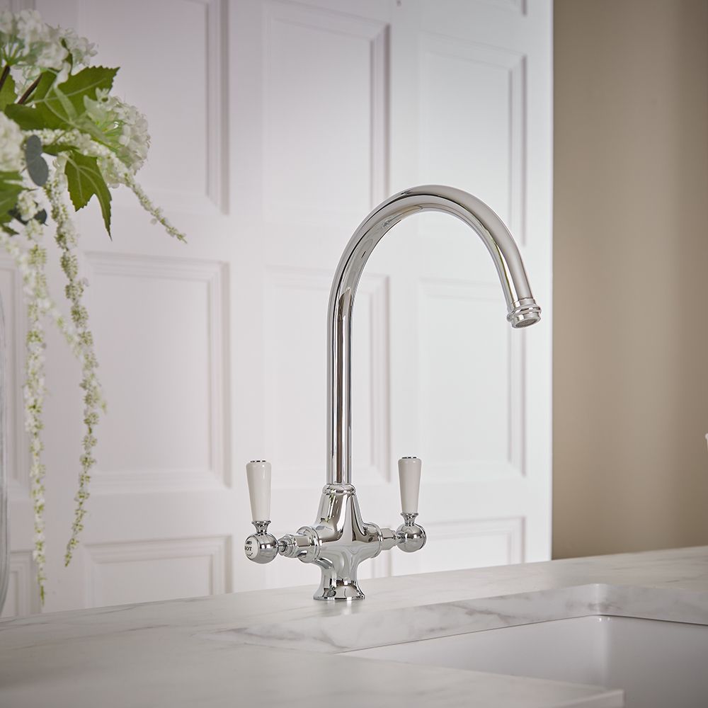 Milano Elizabeth - Traditional Kitchen Mixer Tap - Chrome and White