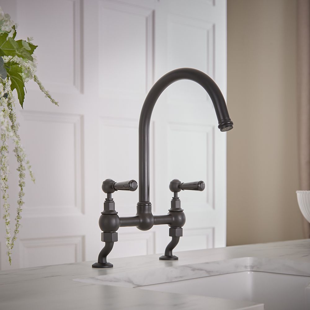 Milano Elizabeth - Traditional Cranked Bridge Kitchen Mixer Tap - Black