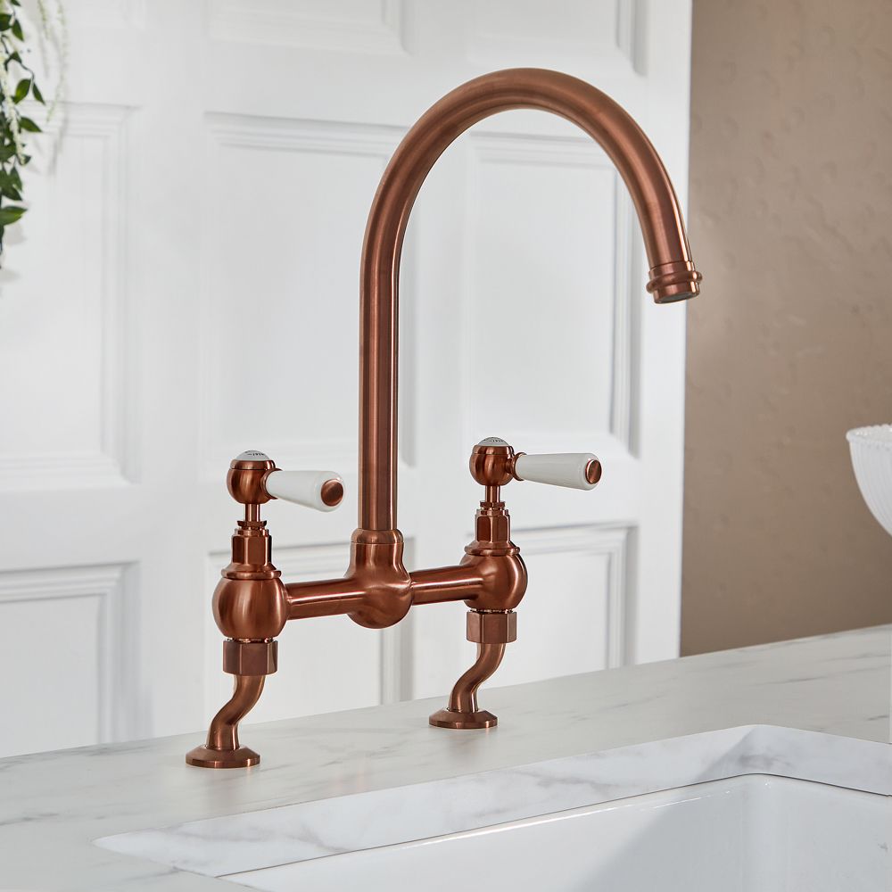 Milano Elizabeth - Traditional Cranked Bridge Kitchen Mixer Tap - Brushed Copper